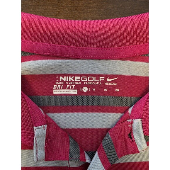 Mens Nike Golf Performance Dri Fit Hot Pink Grey Striped Polo Shirt XL Swoosh - Picture 3 of 9